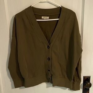 Madewell olive green sweatshirt cardigan